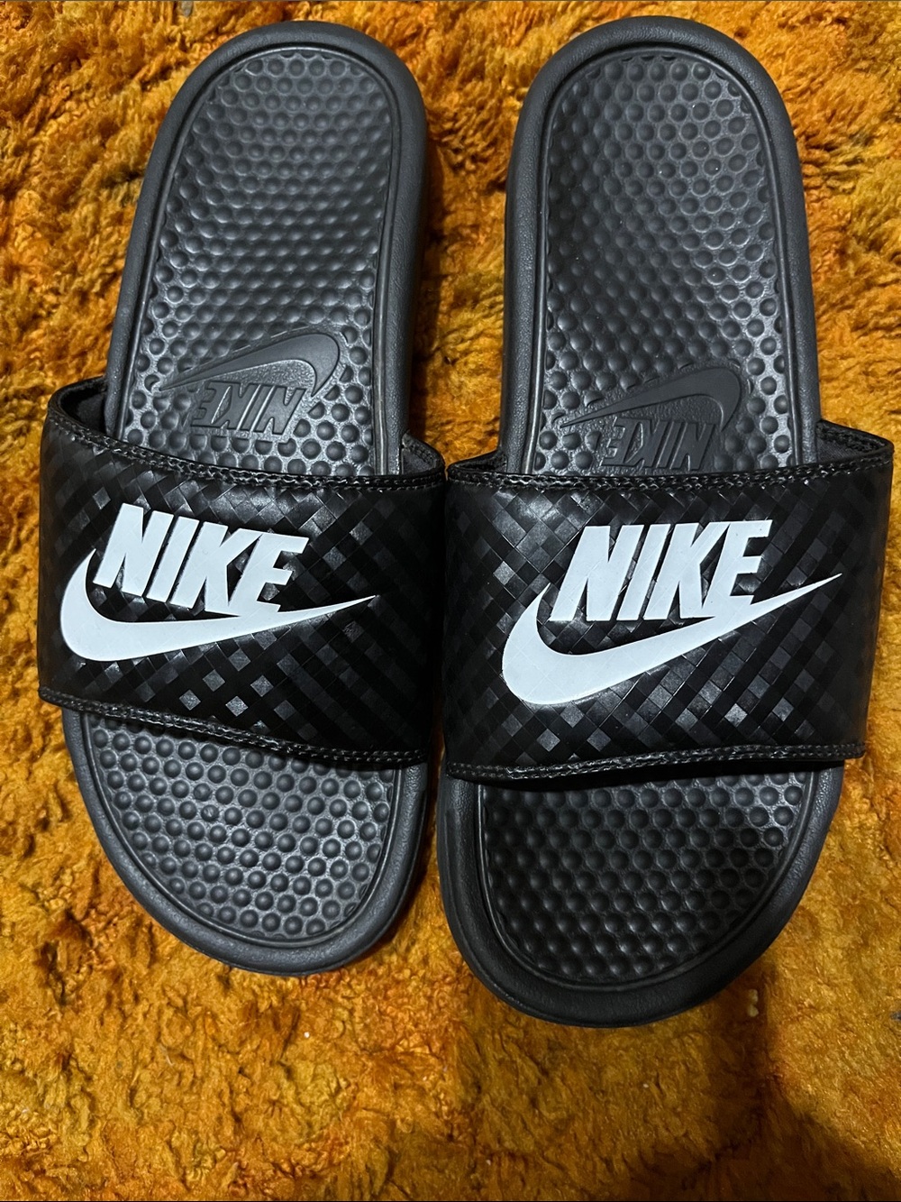 Nike Black womens  or men’s Slide Sandals with White Logo